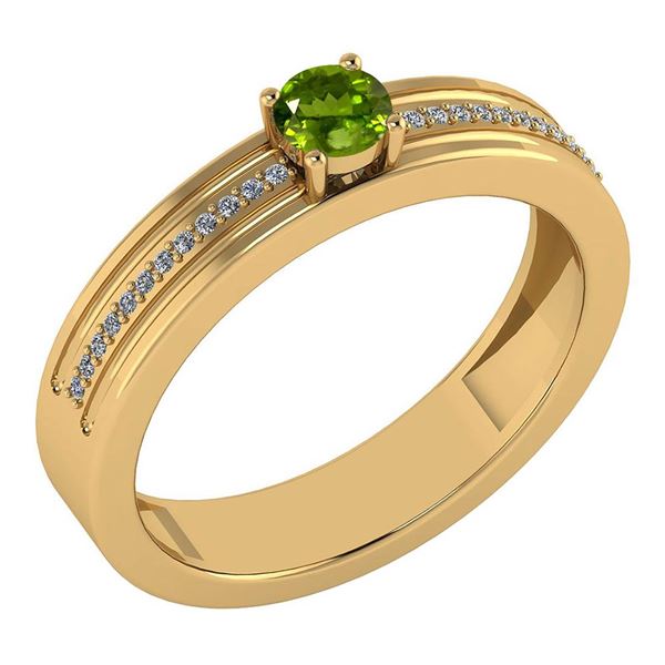 Certified 0.29 Ctw Peridot And Diamond 18k Yellow Gold