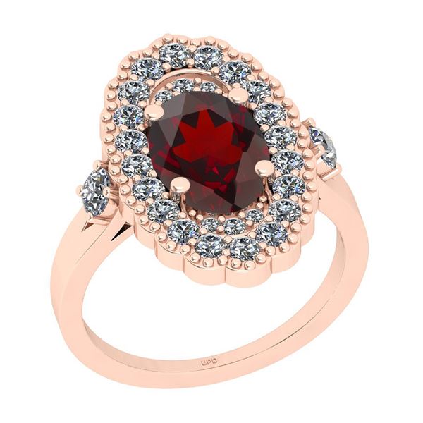 Certified 2.91 Ctw I2/I3 Garnet And Diamond 14K Rose Go