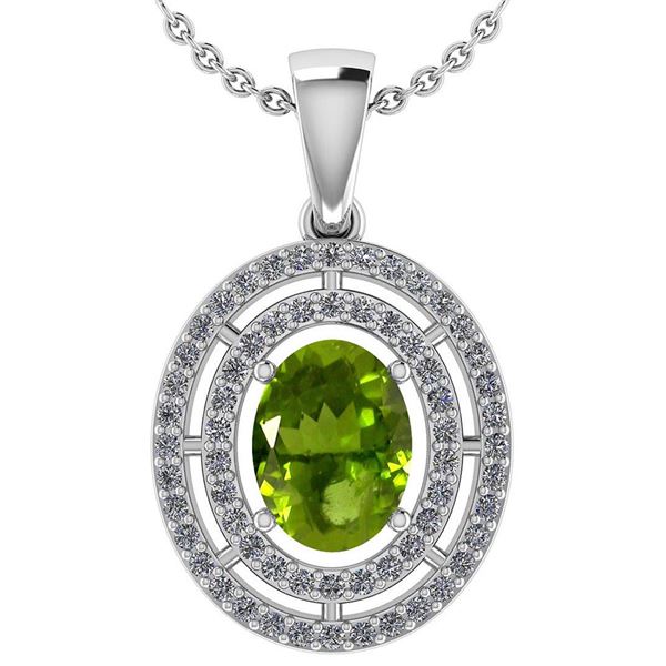 Certified 1.56 Ctw Peridot And Diamond 18K White Gold H