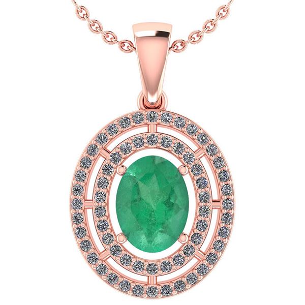 Certified 1.56 CTW Emerald And Diamond 14k Rose Gold Ha