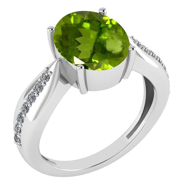 Certified 5.30 Ctw Peridot And Diamond VS/SI1 Ring 14k