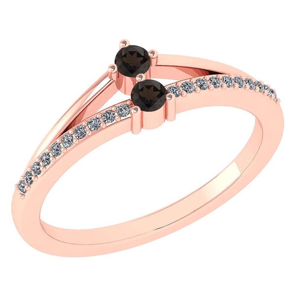 Certified 0.22 Ctw Smoky Quarzt And Diamond 14k Rose Go