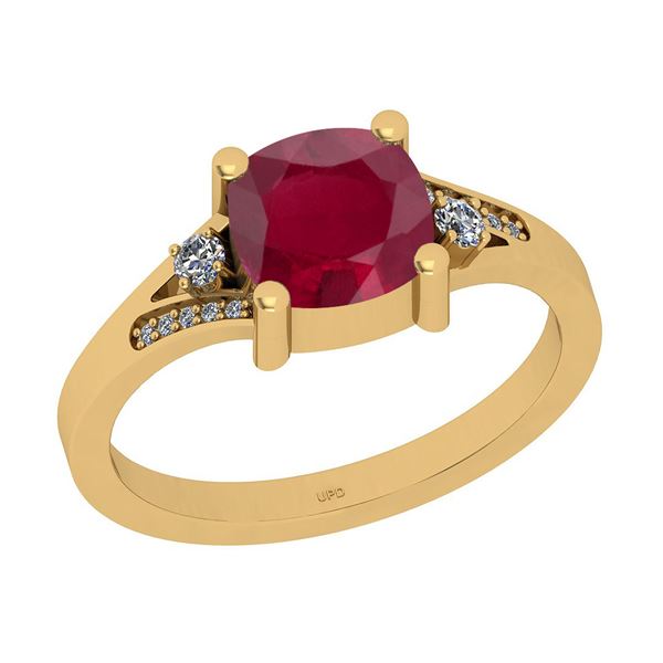 Certified 1.10 Ctw I2/I3 Ruby And Diamond 14K Yellow Go