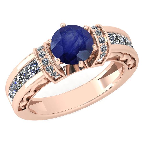 Certified 2.15 Ctw Blue Sapphire And Diamond 14k Rose G