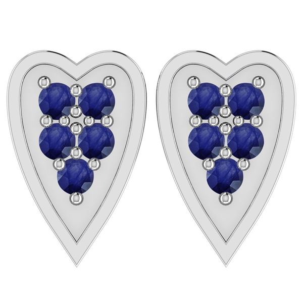 Certified 0.44 Ctw Blue Sapphire 18k White Gold Stud Ea