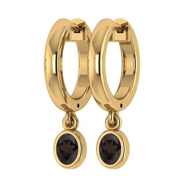 Certified 1.00 Ctw Smoky Quartz Hoop Earring 18K Yellow