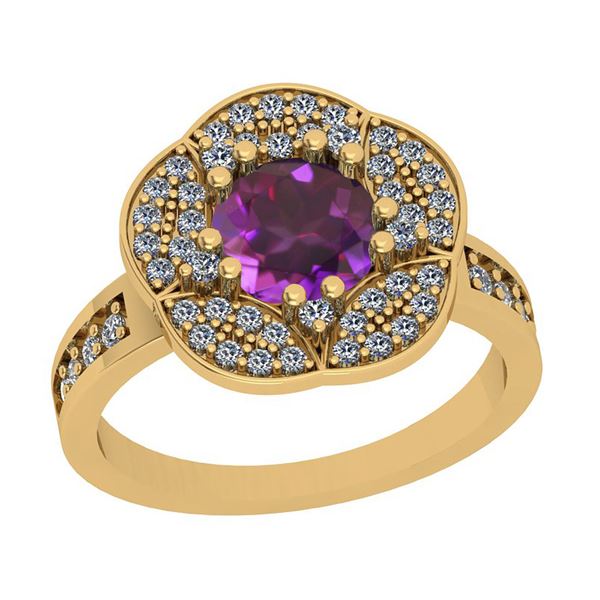 Certified 1.75 Ctw i2/i3 Amethyst And Diamond 10K Yello