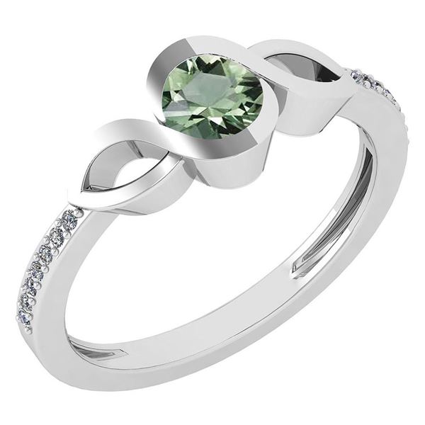 Certified 0.52 Ctw Green Amethyst And Diamond 18K White