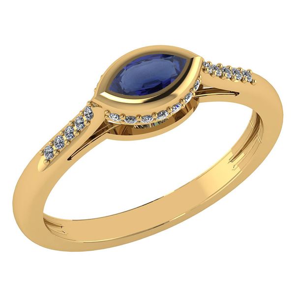 Certified 0.38 Ctw Blue Sapphire And Diamond 18k Yellow