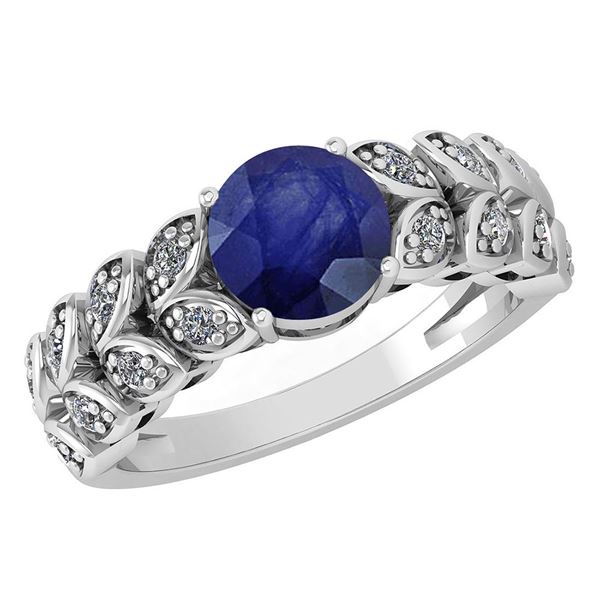 Certified 1.47 Ctw Blue Sapphire And Diamond Wedding/En