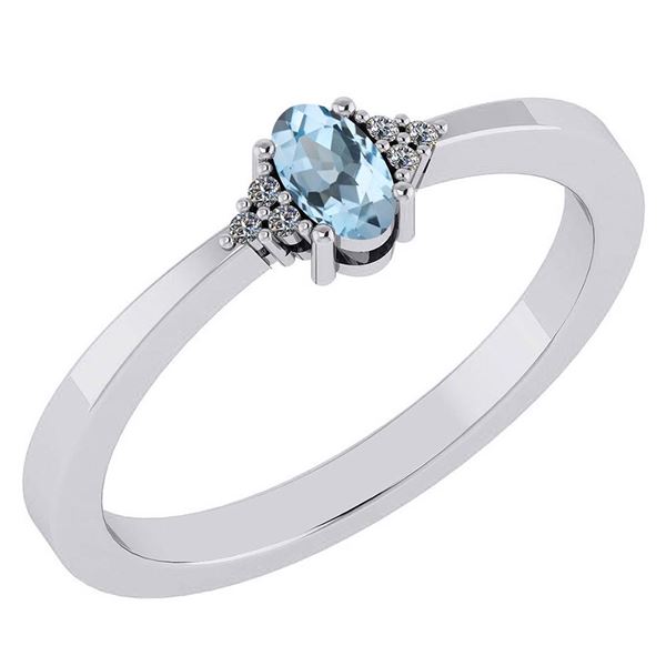 Certified 0.24 Ctw Aquamarine And Diamond 18K White Gol