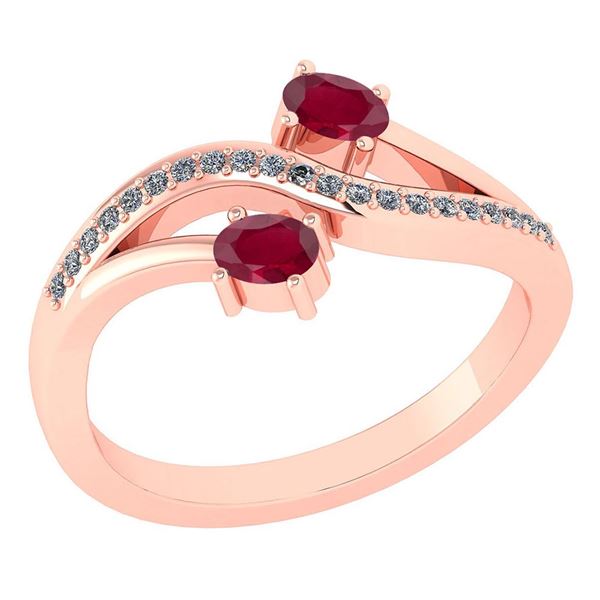 Certified 0.53Ctw Ruby And Diamond 14k Rose Gold Halo R