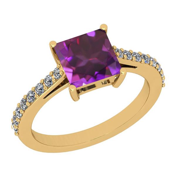 Certified 1.20 Ctw I2/I3 Amethyst And Diamond 10K Yello