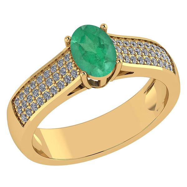 Certified 1.2Ctw Emerald And Diamond 14k Yellow Gold Ha