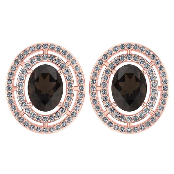 Certified 3.12 CTW Smoky Quarzt And Diamond 14k Rose Go