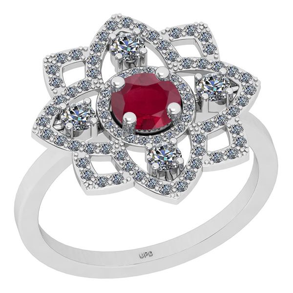 Certified 1.21 Ctw SI2/I1 Ruby And Diamond 14K White Go