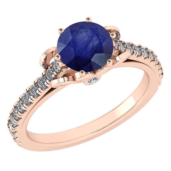 Certified 1.58 Ctw Blue Sapphire And Diamond 14k Rose G