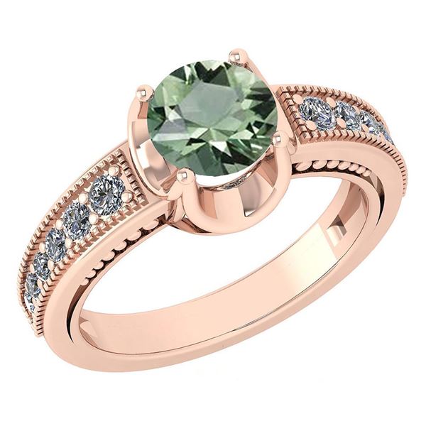 Certified 1.48 Ctw Green Amethyst And Diamond Wedding/E