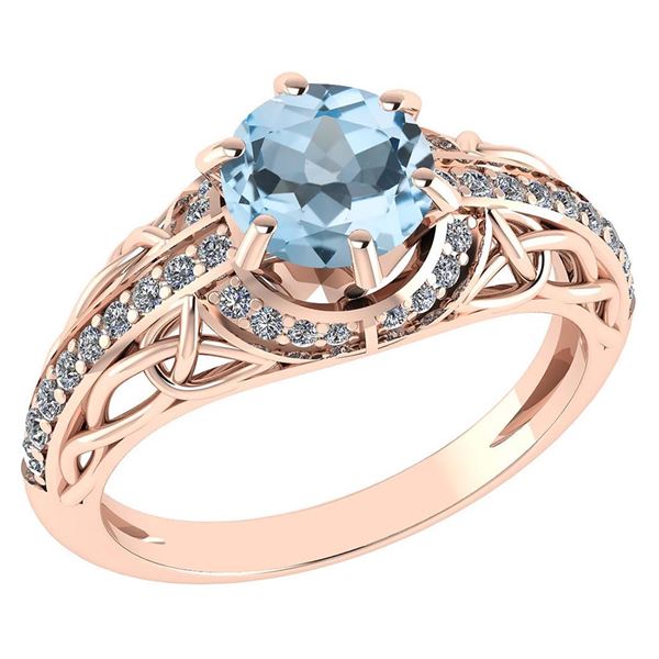 Certified 1.43 Ctw Aquamarine And Diamond 14K Rose Gold