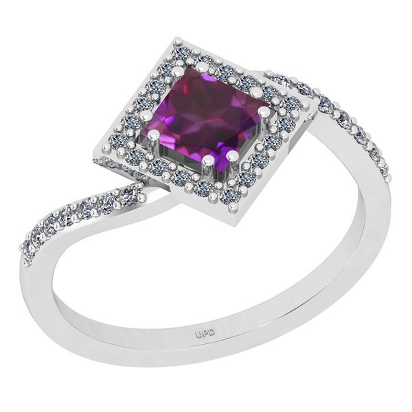 Certified 1.02 Ctw I2/I3 Amethyst And Diamond 10K White