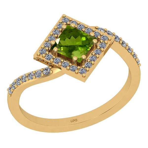 Certified 1.02 Ctw I2/I3 Peridot And Diamond 10K Yellow