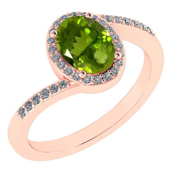 Certified 1.44 Ctw Peridot And Diamond 14k Rose Gold Ha