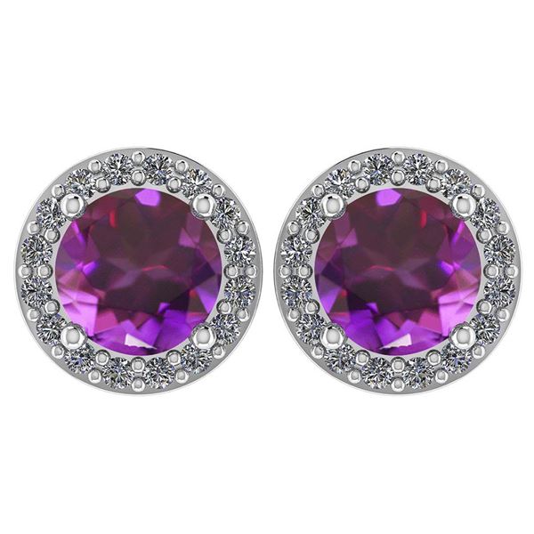 Certified 1.06 Ctw Amethyst And Diamond 18K White Gold