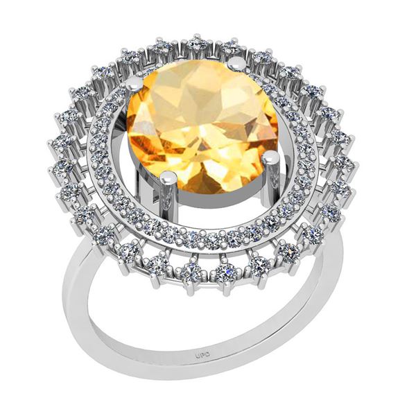 Certified 4.33 Ctw I2/I3 Citrine And Diamond 14K White