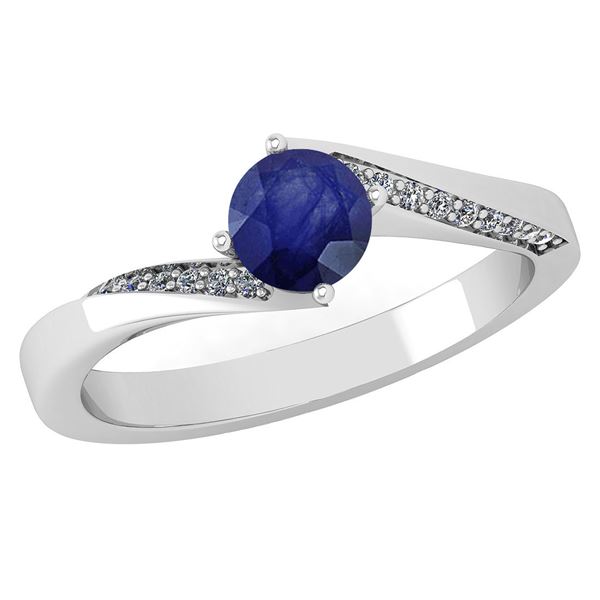 Certified 1.09 Ctw Blue Sapphire And Diamond 14k White