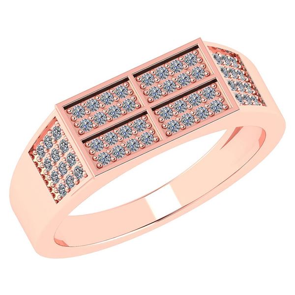 Certified 0.28 Ctw Diamond 18K Rose Gold Halo Mens Ring