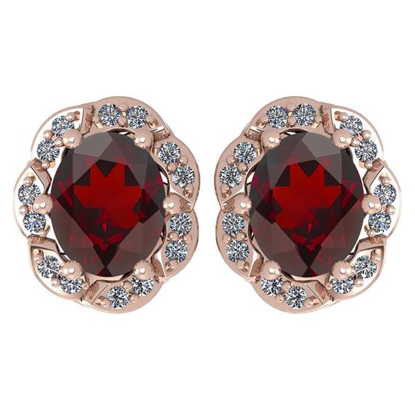 Certified 0.88 Ctw Garnet And Diamond 14K Rose Gold Stu