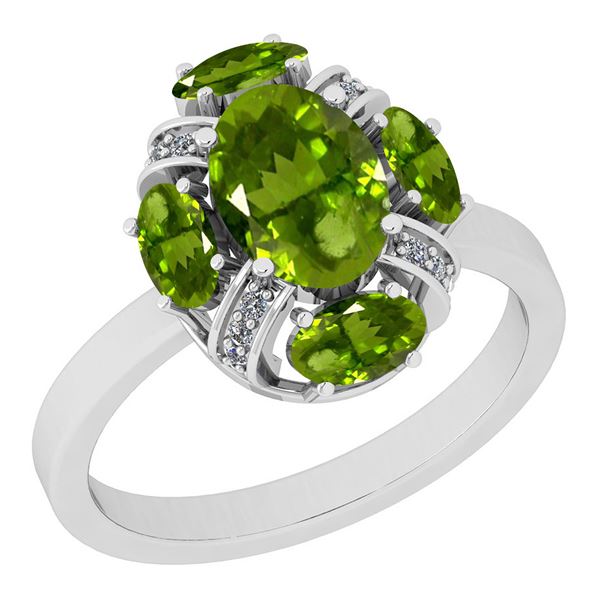 Certified 3.14 Ctw I2/I3 Peridot And Diamond 14K White