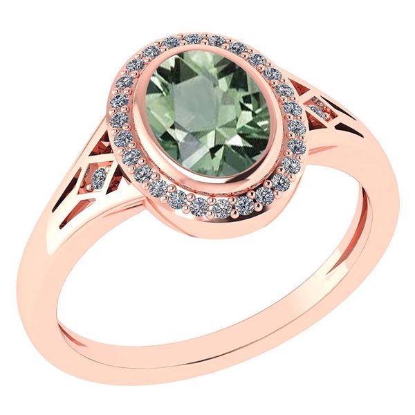 Certified 1.39 Ctw Green Amethyst And Diamond 14k Rose