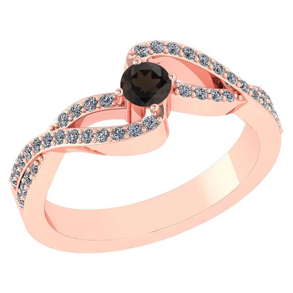 Certified 0.61 CTW Smoky Quarzt And Diamond 14k Rose Go