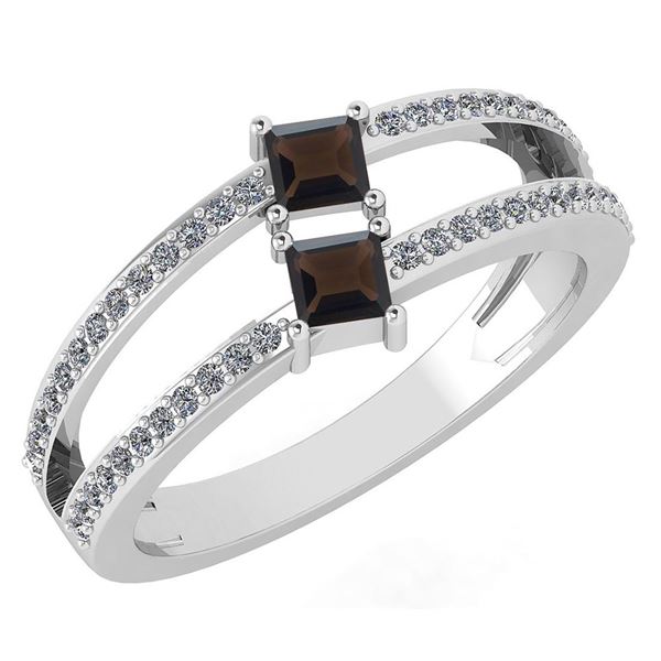 Certified 0.60 Ctw Smoky Quarzt And Diamond 14k White G