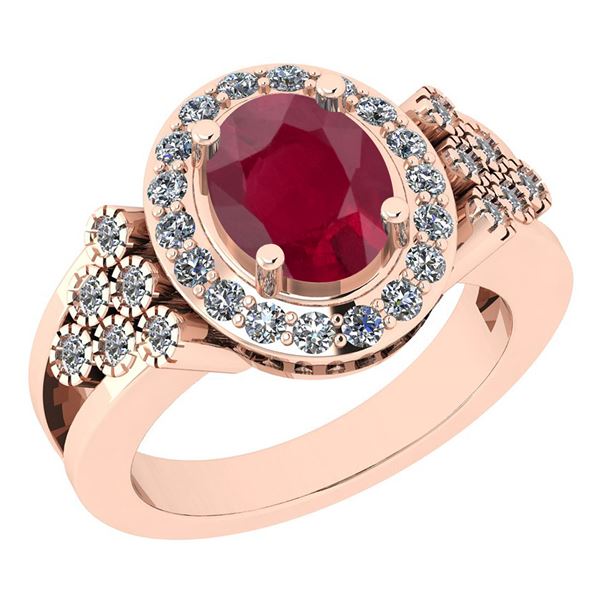 Certified 2.83 Ctw I2/I3 Ruby And Diamond 14K Rose Gold