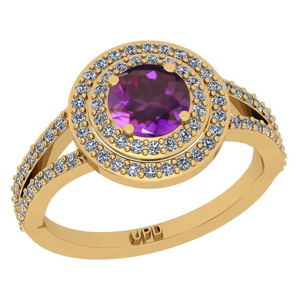 Certified 1.14 Ctw I2/I3 Amethyst And Diamond 10K Yello