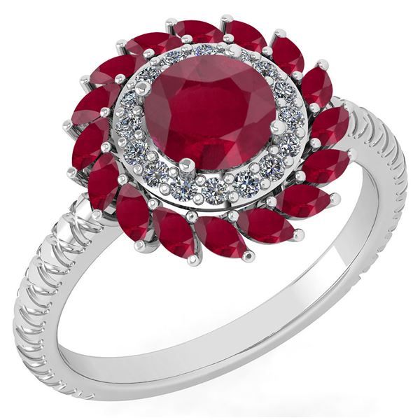 Certified 2.40 Ctw Ruby And Diamond VS/SI1 Halo Ring 14