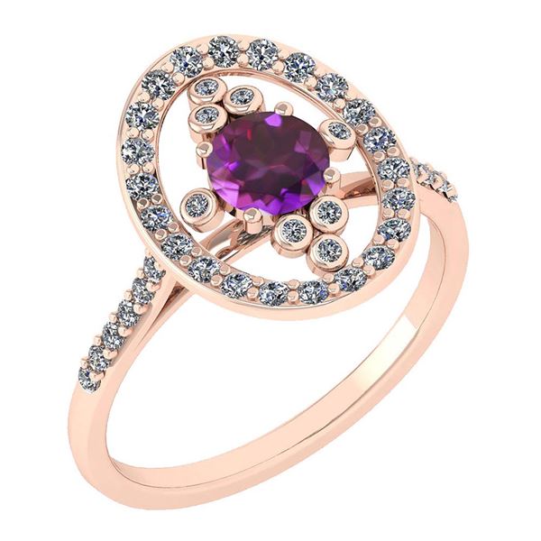 Certified 0.73 Ctw Amethyst And Diamond VS/SI1 Halo Rin