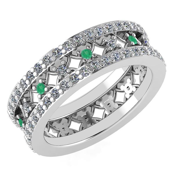 Certified 1.14 Ctw Emerald And Diamond 18K White Gold H