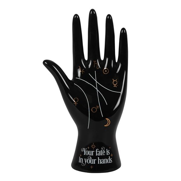 BLACK CERAMIC PALMISTRY HAND FIGURINE