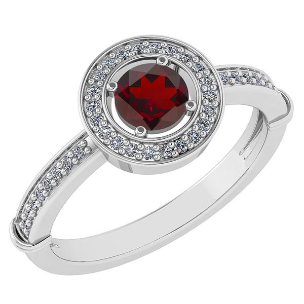 Certified 0.94 Ctw Garnet And Diamond 14k White Gold Ri