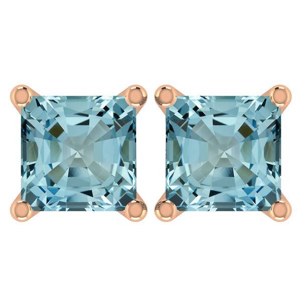 Certified 6.00Ctw Genuine Aquamarine 14K Rose Gold Stud