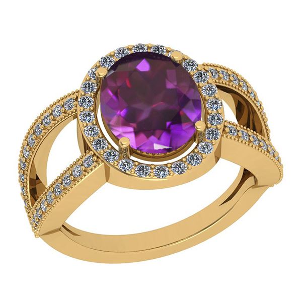 Certified 1.75 Ctw I2/I3 Amethyst And Diamond 10k Yello