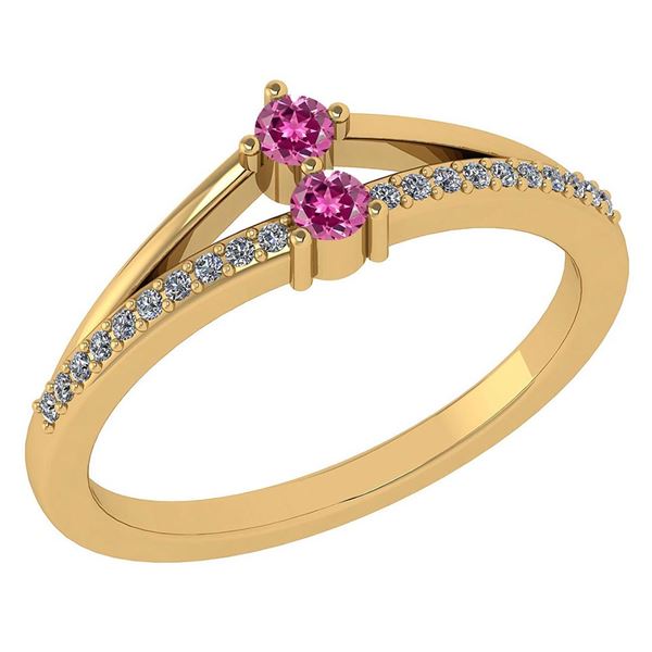 Certified 0.22Ctw Pink Tourmaline And Diamond 14k Yello