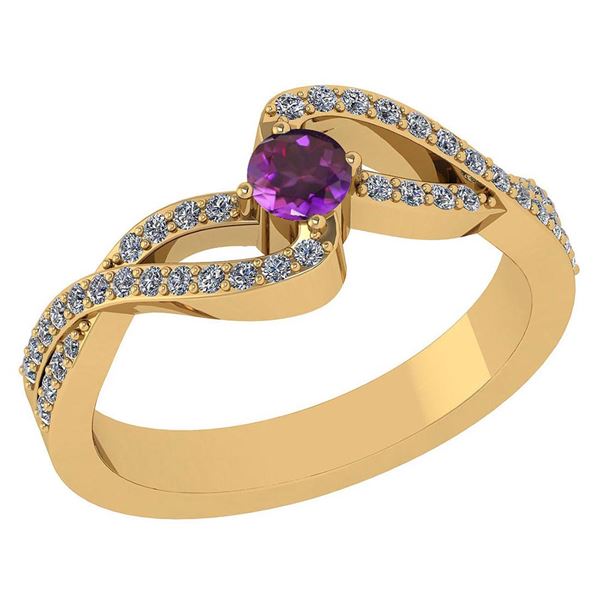 Certified 0.61 Ctw Amethyst And Diamond 18K Yellow Gold