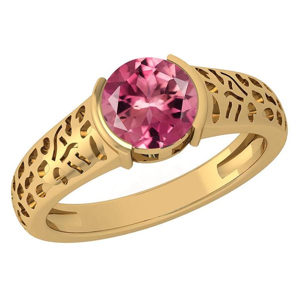 Certified 1.25 Ctw Pink Tourmaline 14K Yellow Gold Soli