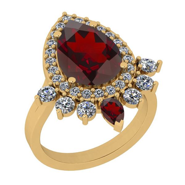 Certified 4.63 Ctw I2/I3 Garnet And Diamond 14K Yellow