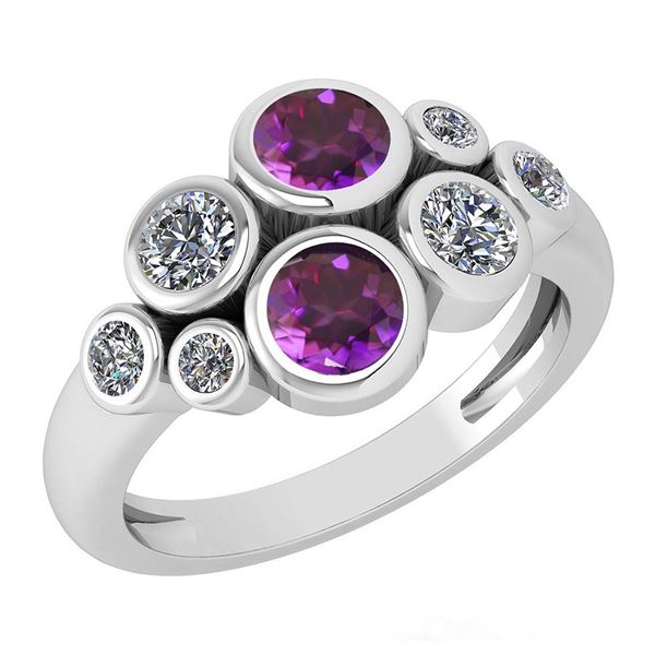 Certified 1.16 Ctw Amethyst And Diamond 14k White Gold