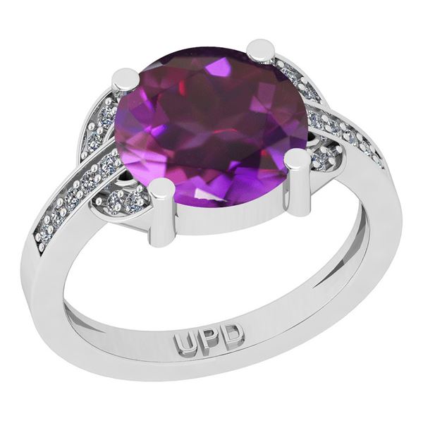 Certified 2.75 Ctw I2/I3 Amethyst And Diamond 10K White